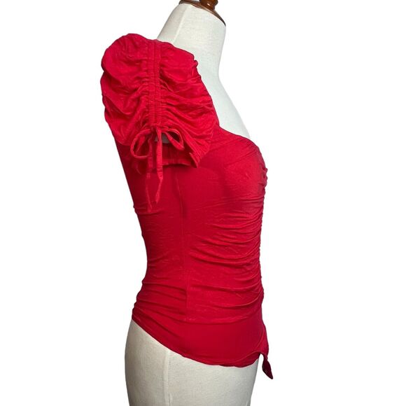 Lovers and Friends Jupiter Bodysuit Size S Red Square Neck Ruched Knit - Picture 8 of 16